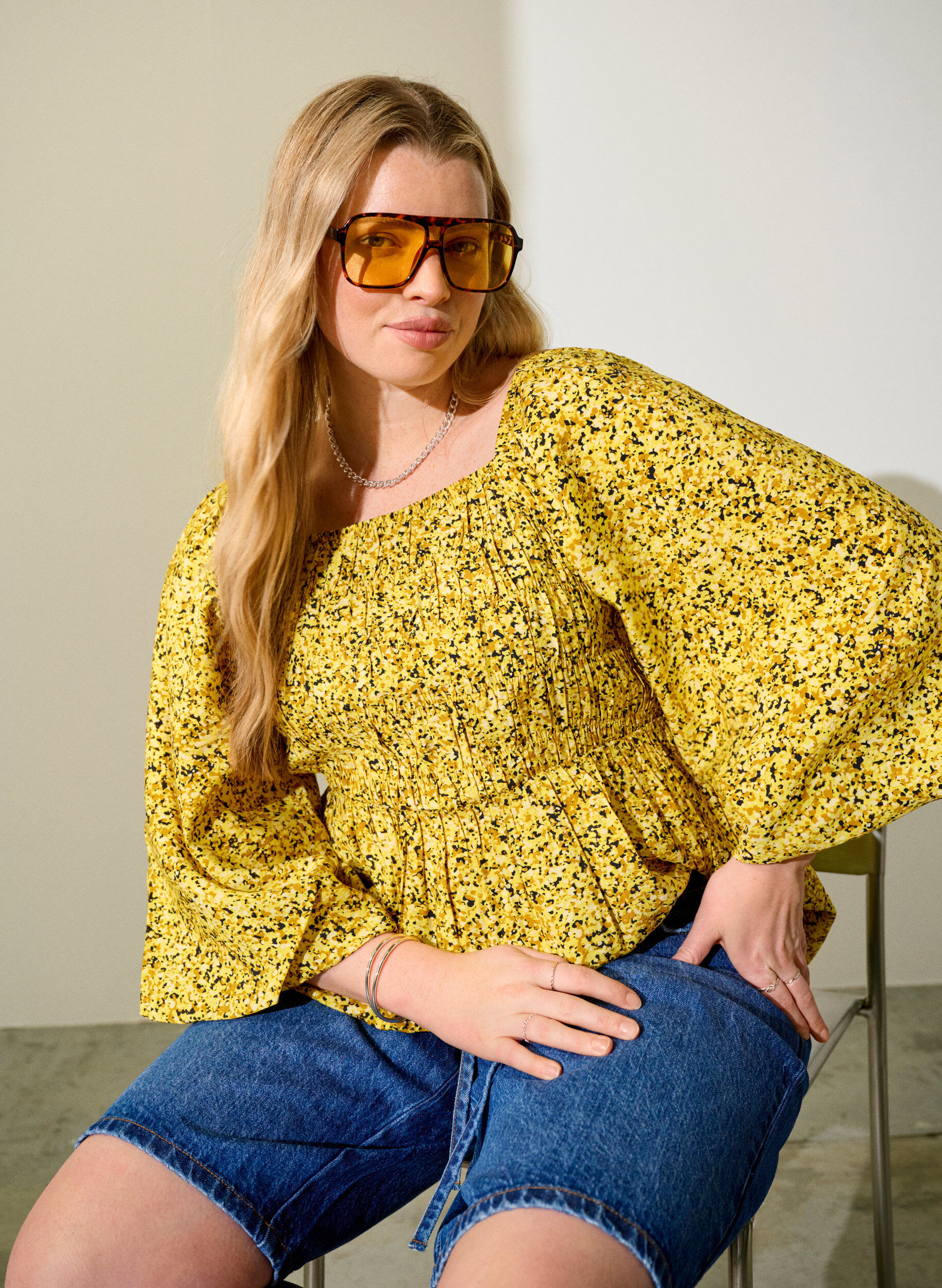 ZizziBlouse smock&eacute;e &agrave; encolure carr&eacute;e, Jaune, Image image number 0