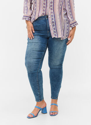 Cropped Amy jeans met rits, Blue denim, Model image number 4