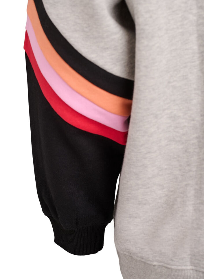 Sweat ample avec d&eacute;tails contrastants sur les manches, Gris clair, Packshot image number 3
