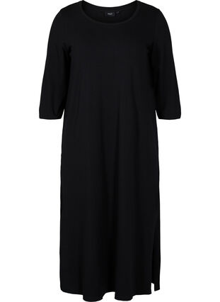 Robe midi en coton avec fente, Black, Packshot image number 0