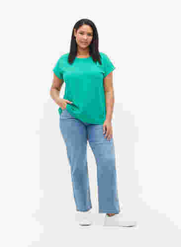 T-shirt met korte mouwen van katoenmix, Emerald Green, Model image number 2