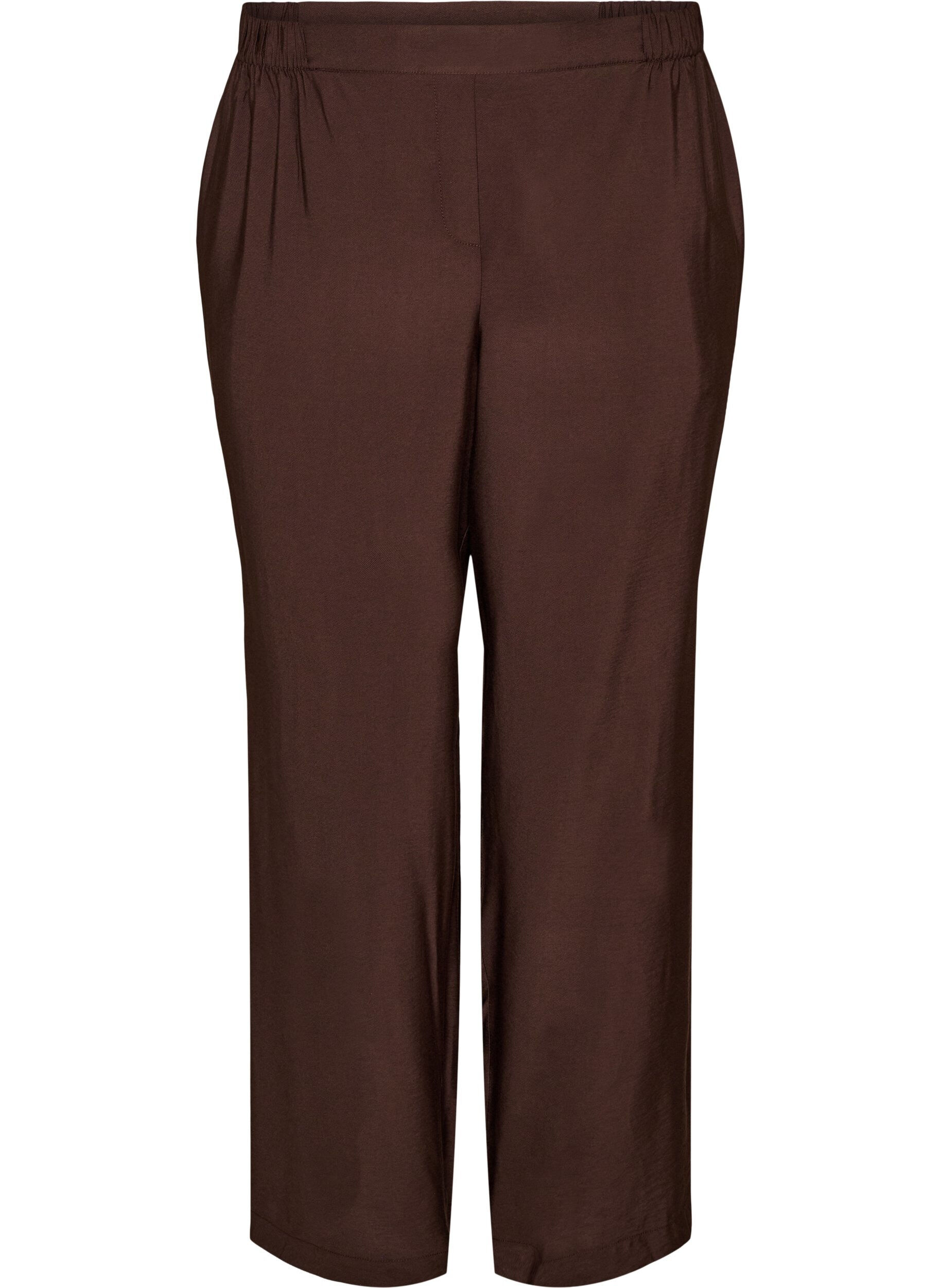 ZizziViscose trousers with an elasticated waist and straight legs, Brown, Packshot image number 0