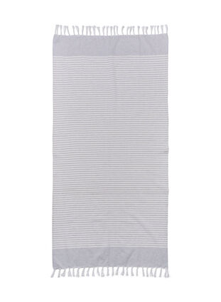 Gestreepte handdoek met franjes, Light Grey Melange, Packshot image number 1