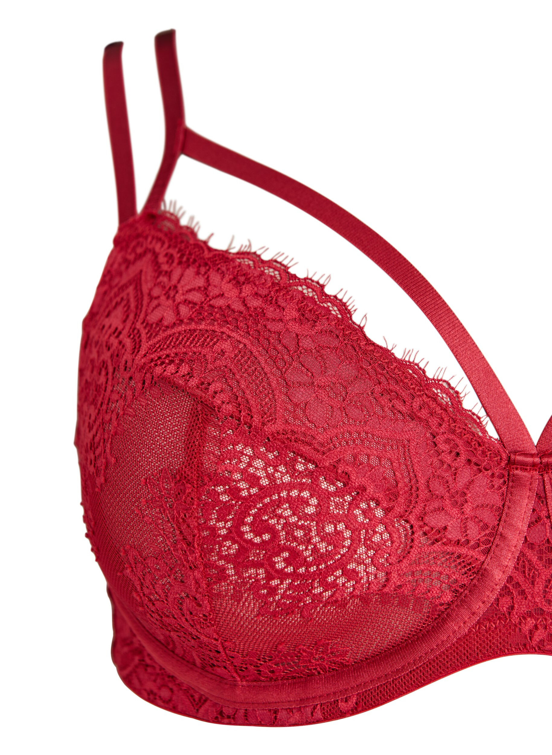 Zizzi Soutien-gorge embo&icirc;tant en dentelle avec d&eacute;tails de lani&egrave;res, Rouge, Packshot image number 2
