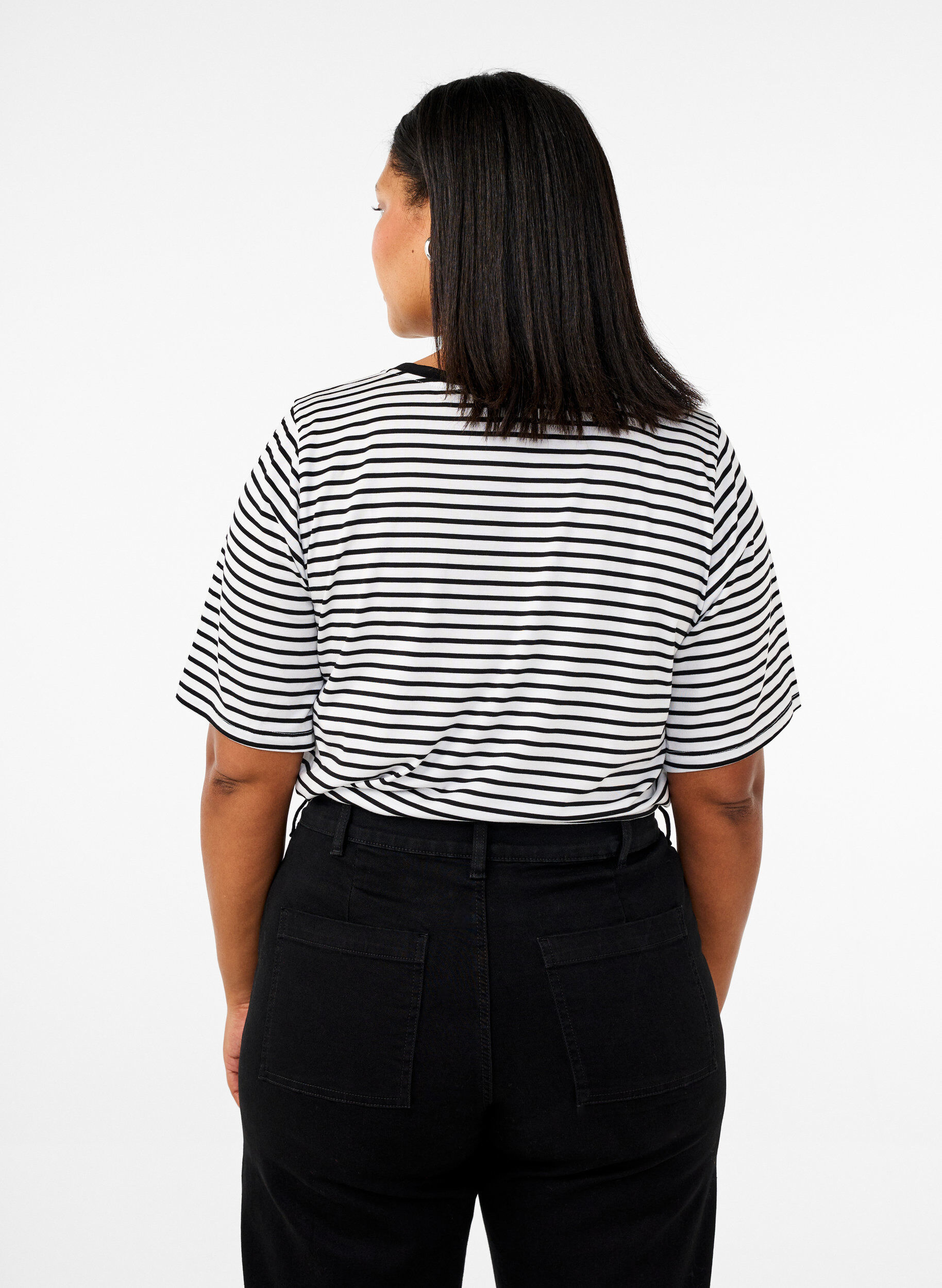 ZizziT-shirt avec TENCEL&trade; Lyocell et rayures, Blanc, Model image number 1