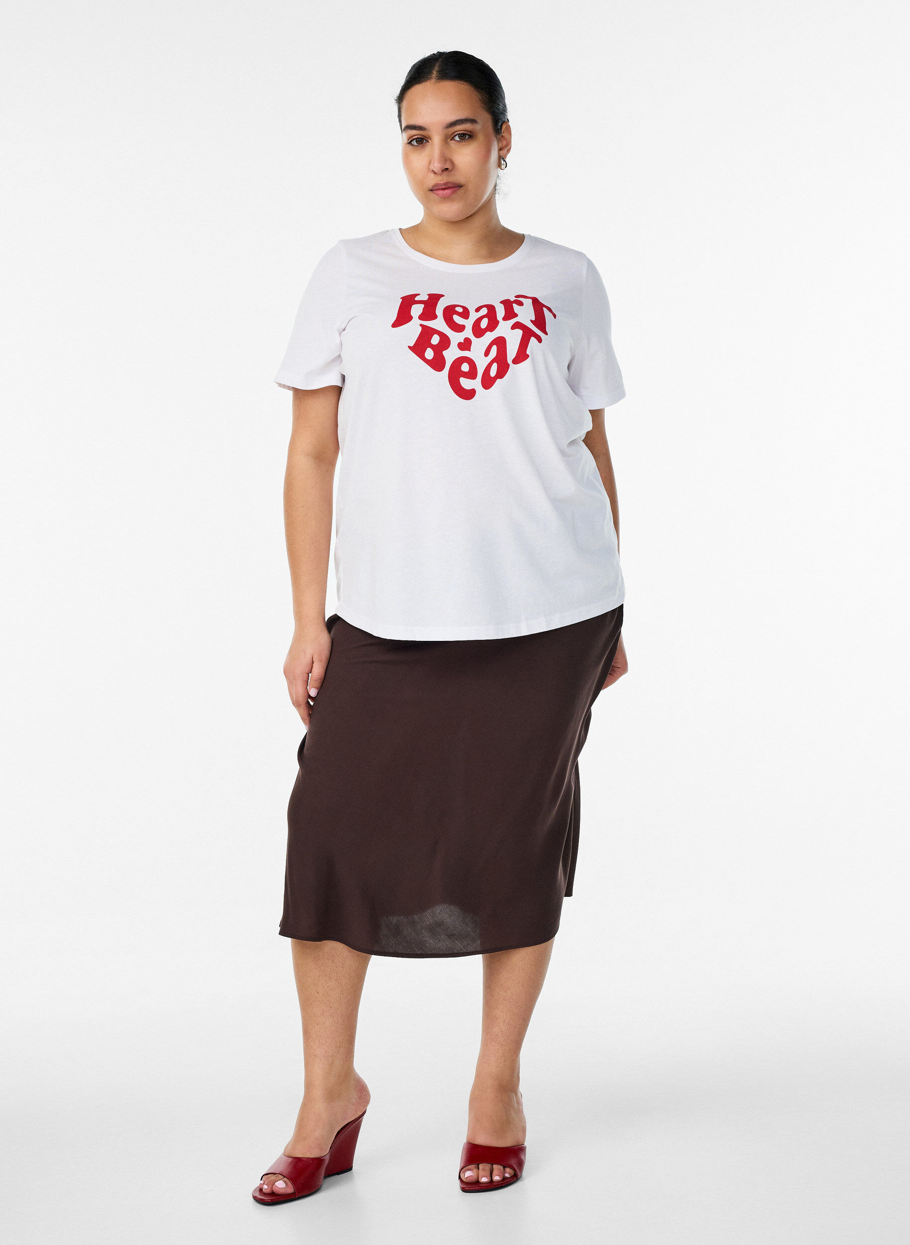 ZizziViscose rok met een elastische taille, Bruin, Model image number 0
