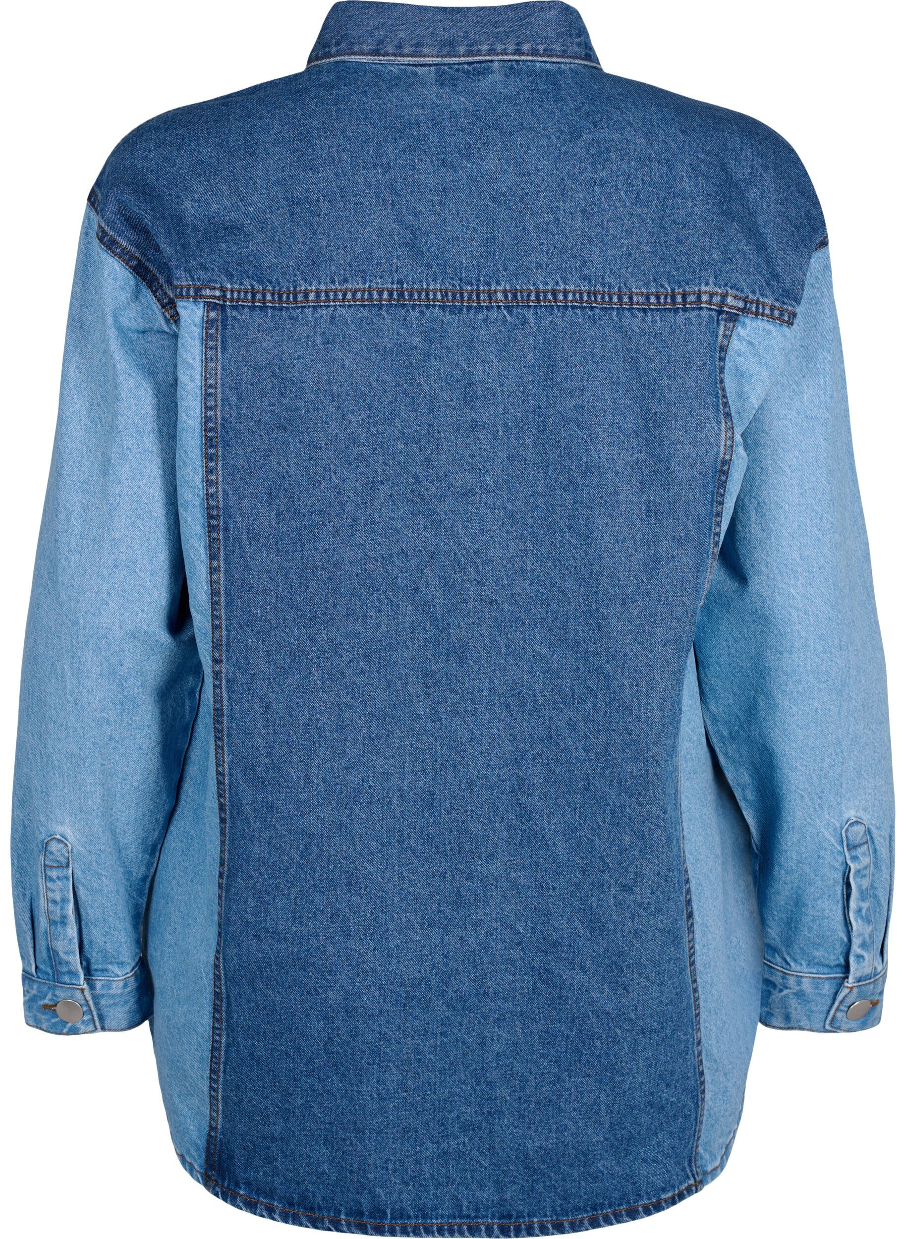 Zizzi Veste en jean color block, Light Blue Denim, Packshot image number 1