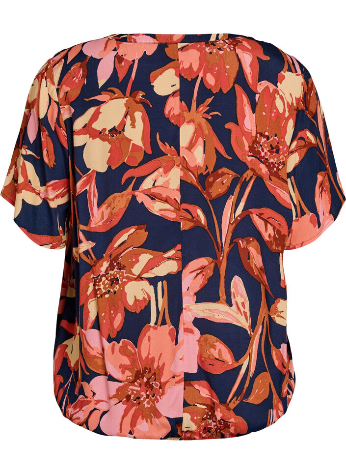 Blouse en viscose &agrave; imprim&eacute; floral et manches courtes, 9990, Packshot image number 1