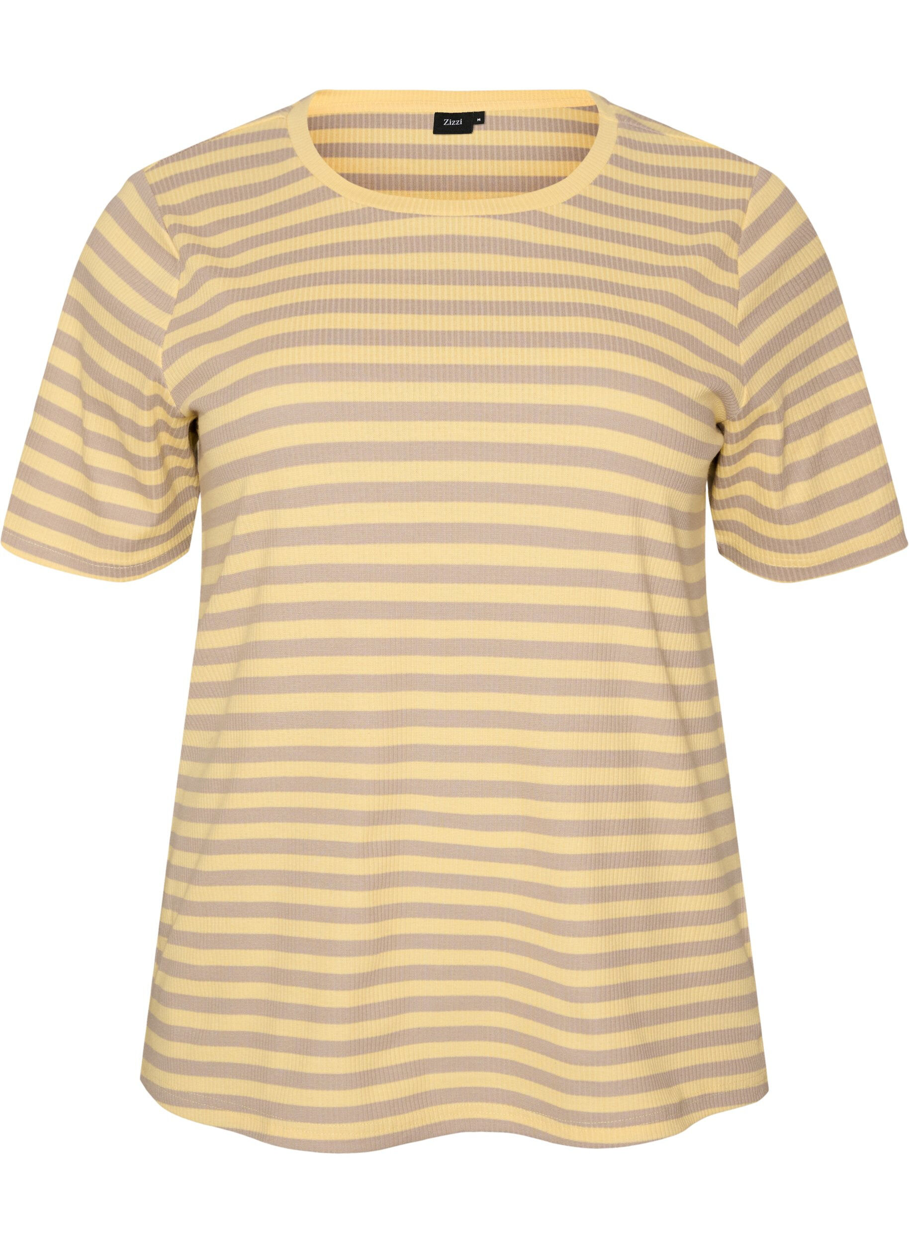 ZizziGestreept T-shirt met geribbelde textuur, Geel, Packshot image number 0