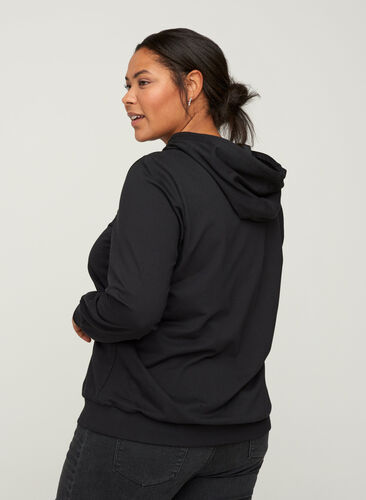 Sweat-shirt en coton à capuche, Black, Model image number 1