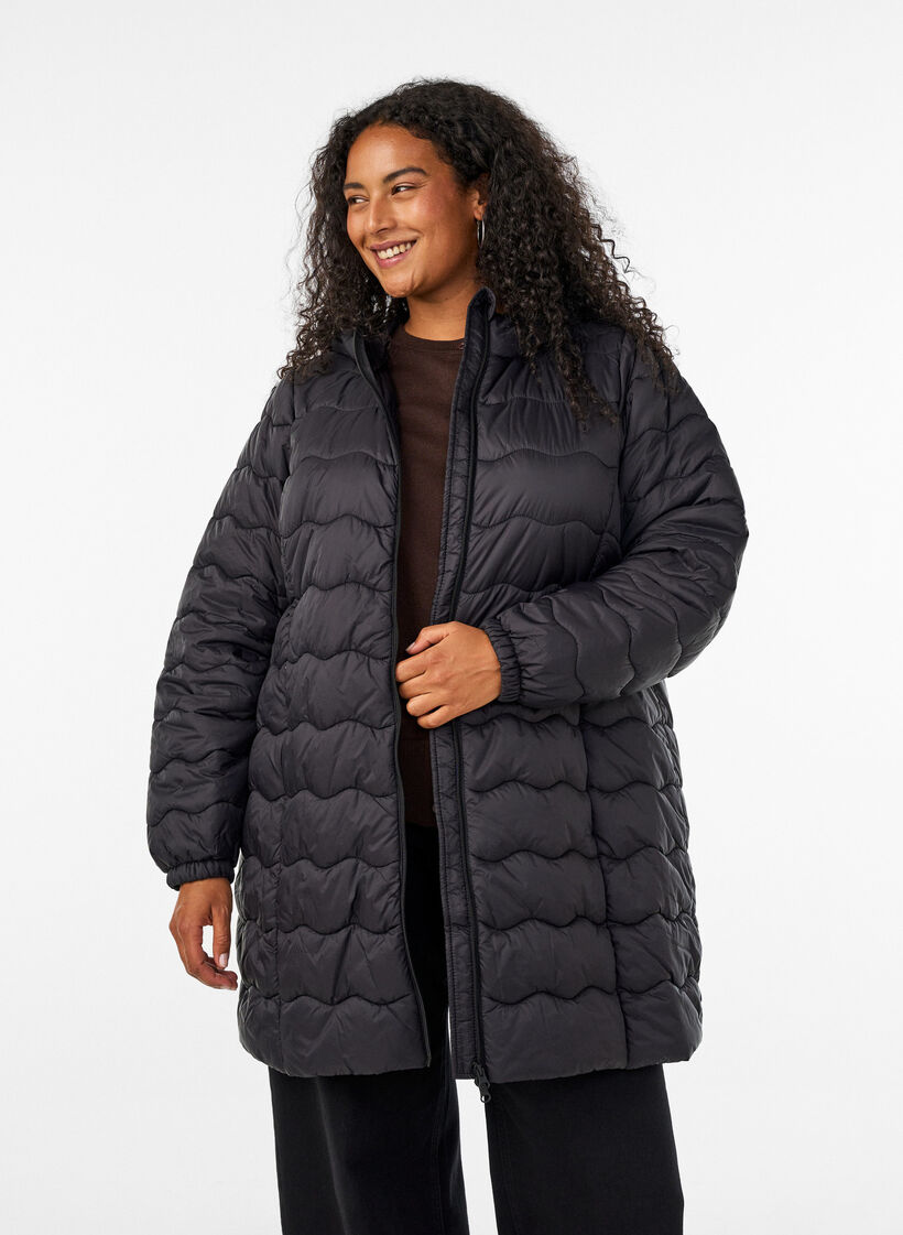 Gewatteerde jas, Zwart, Model image number 0
