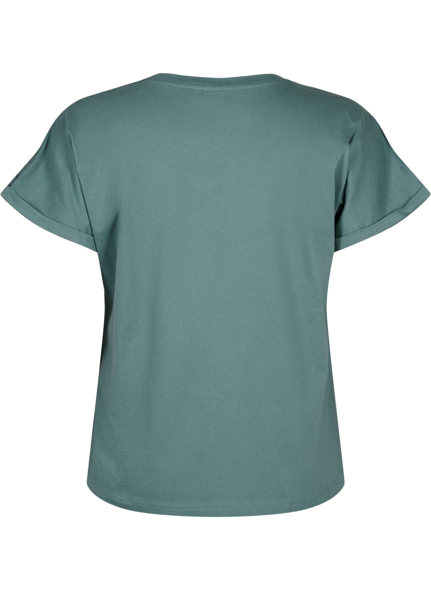 Zizzi T-shirt en coton biologique avec broderie anglaise, Sea Pine, Packshot image number 1