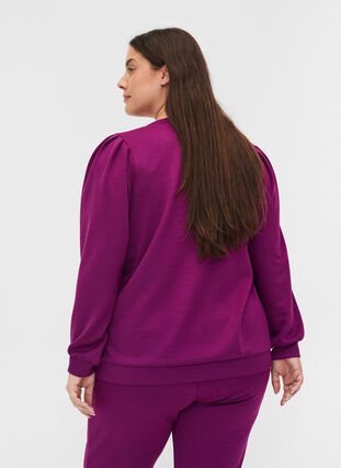 Pull à col rond et manches bouffantes, Dark Purple, Model image number 1