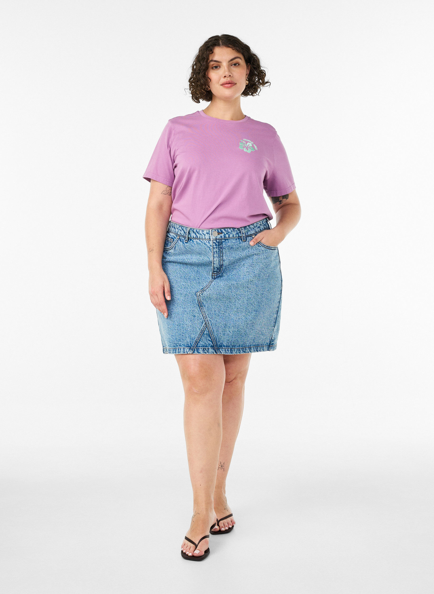 ZizziT-shirt van biologisch katoen met print op de rug, Roze, Model image number 1