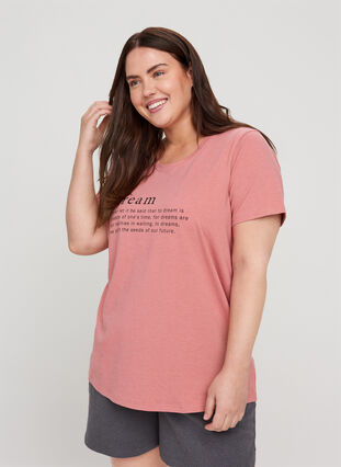 Pyjama-shirt met korte mouwen en print, Dusty Rose Mélange, Model image number 0