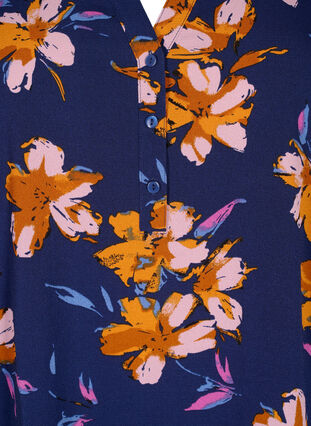 Gebloemde blouse met 3/4 mouwen, Peacoat Flower AOP, Packshot image number 2