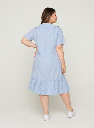 Katoenen jurk met strepen en korte mouwen, Blue Stripe, Model image number 1