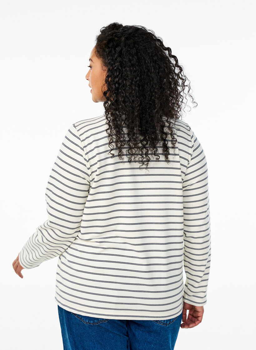 Gestreept poloshirt met ritssluiting, Wit, Model image number 2