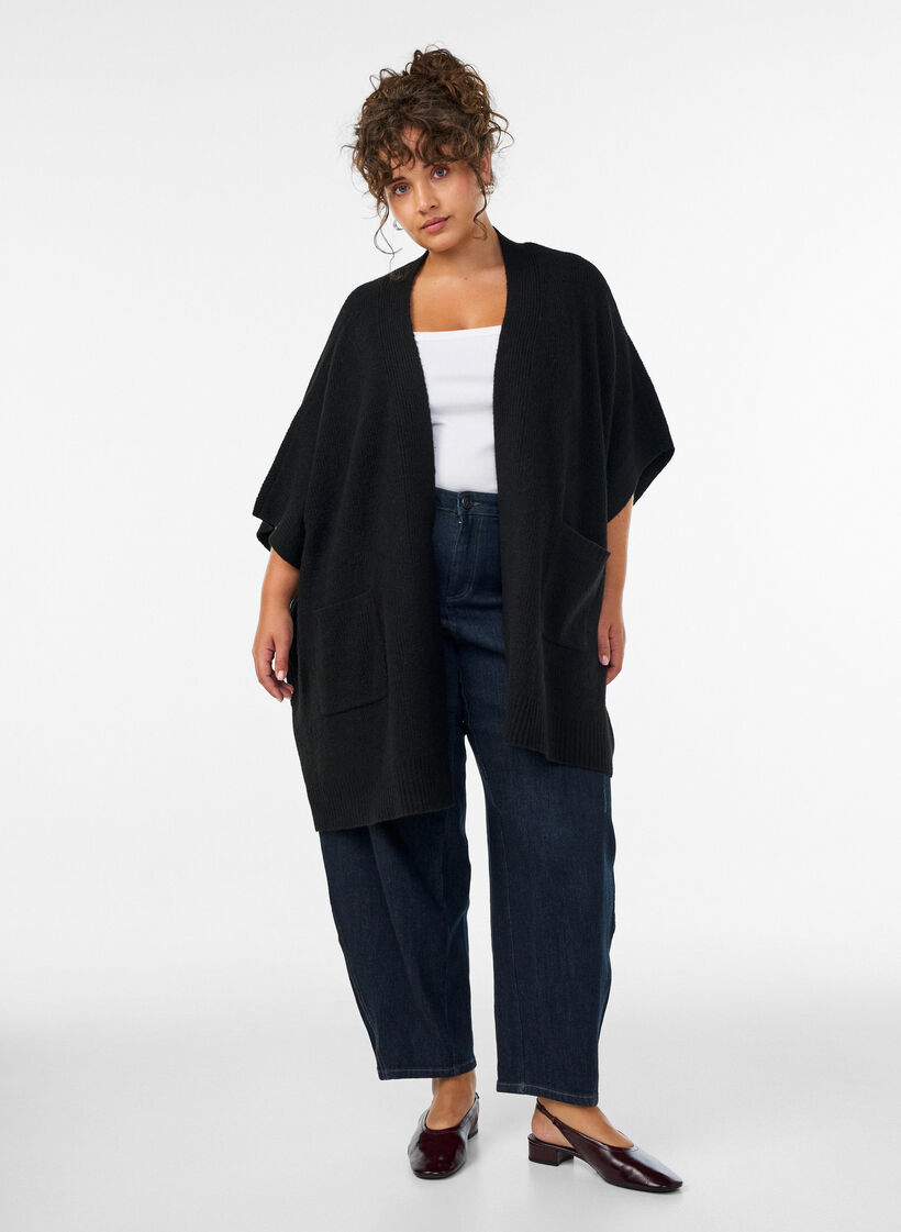 Cardigan ouvert sur le devant &agrave; manches larges, Noir, Model image number 1