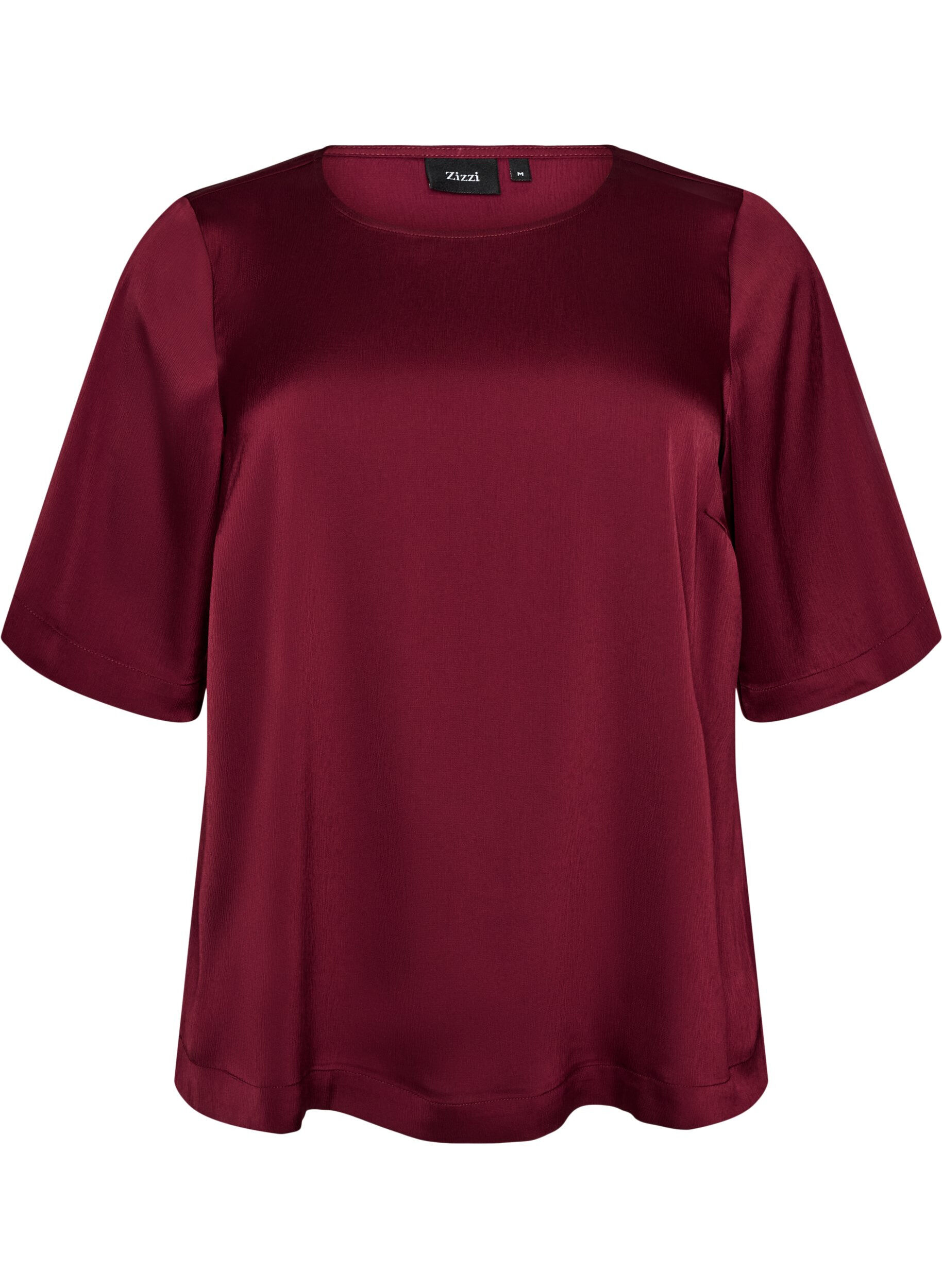 ZizziBlouse en satin &agrave; manches au coude, Bordeaux, Packshot image number 0