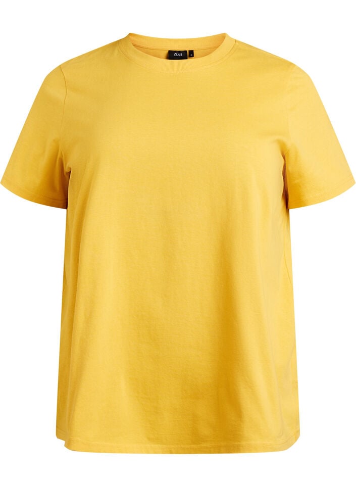 T-shirt basique en coton à col rond, Jaune, Packshot image number 0