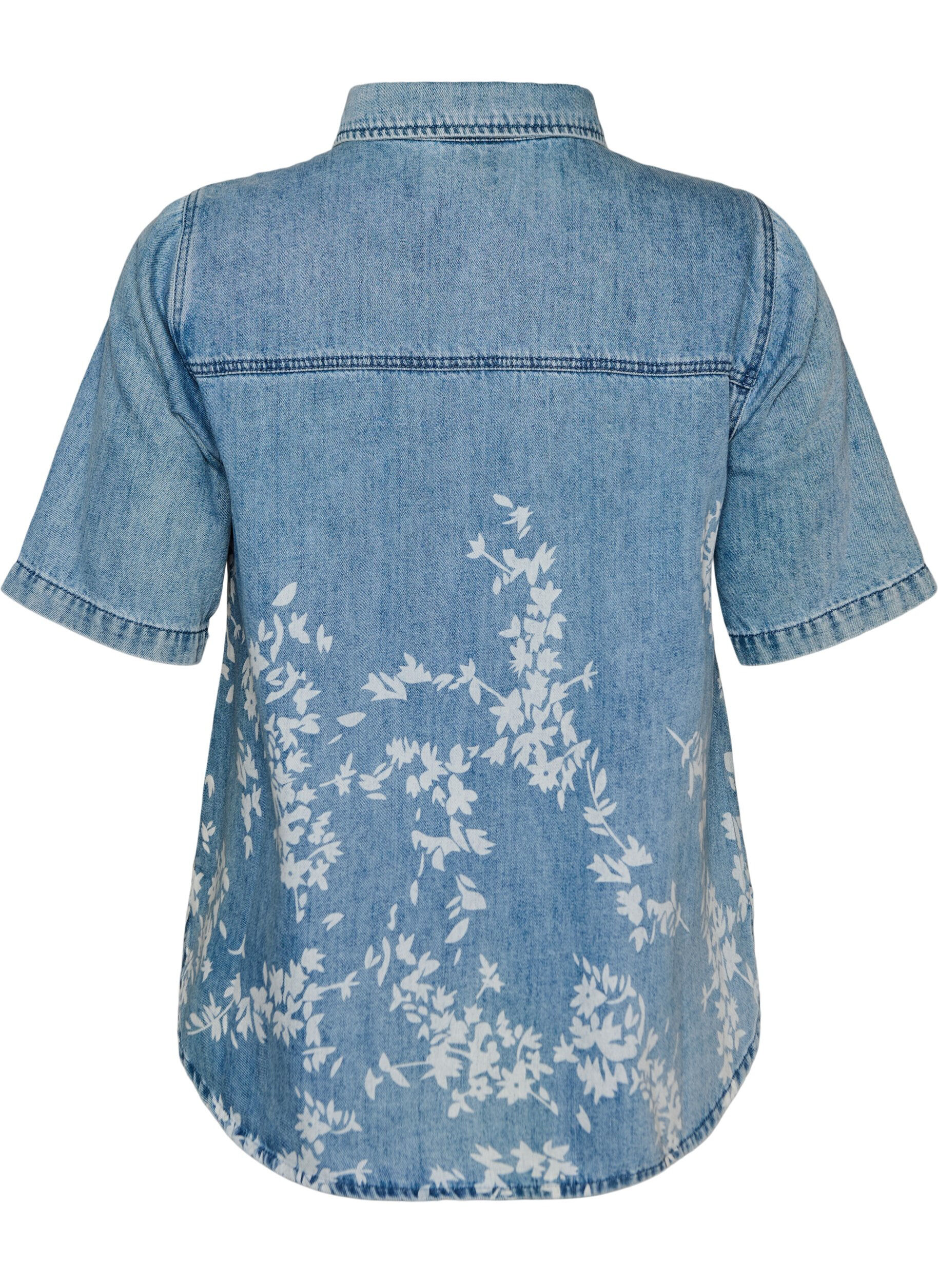 ZizziChemise en jean &agrave; imprim&eacute; floral et manches courtes, Bleu Clair, Packshot image number 1