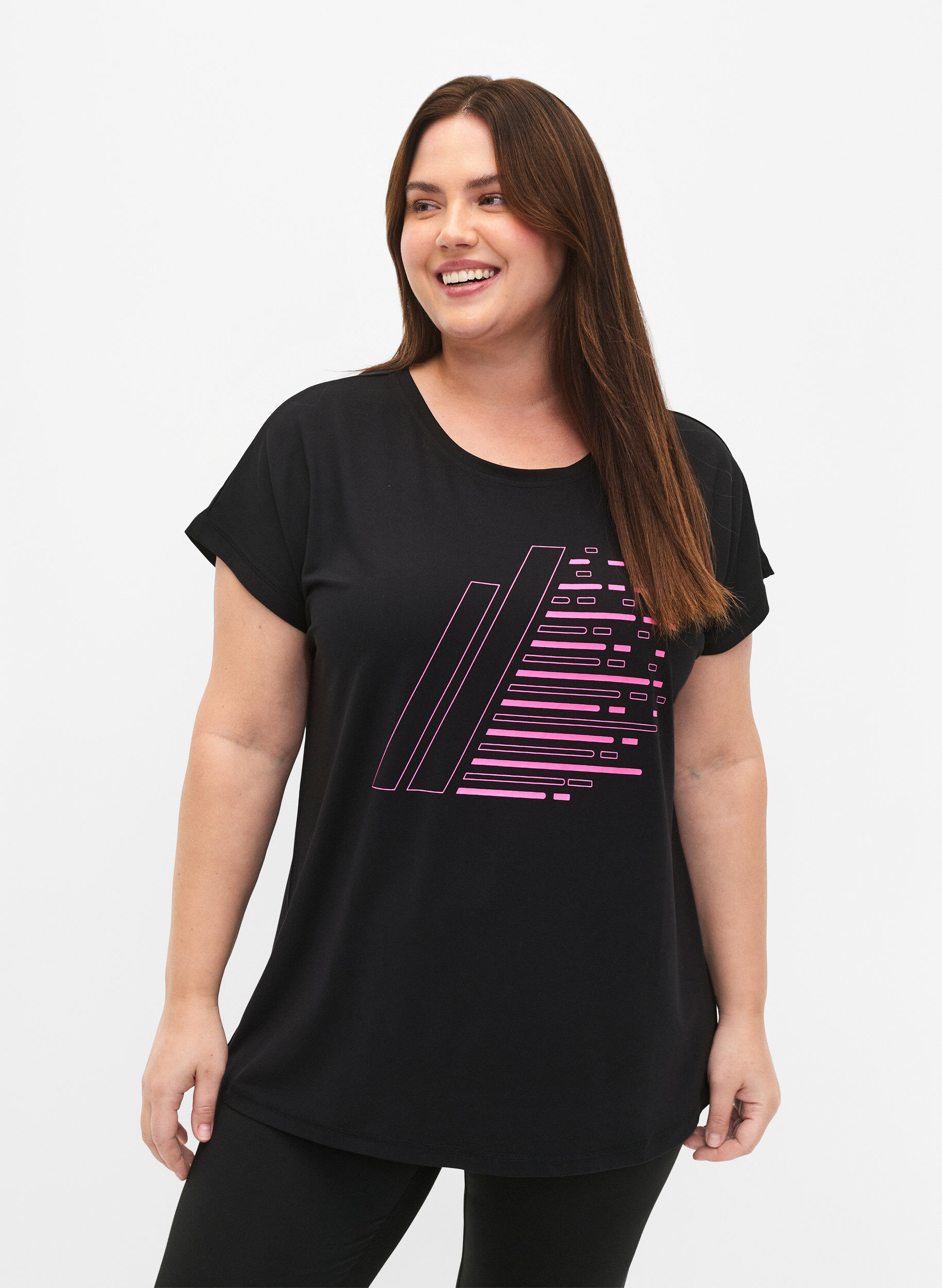 ZizziTrainings-T-shirt met korte mouwen en print, Black/Sugar Plum, Model image number 0