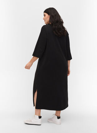 Robe midi en coton avec fente, Black, Model image number 1