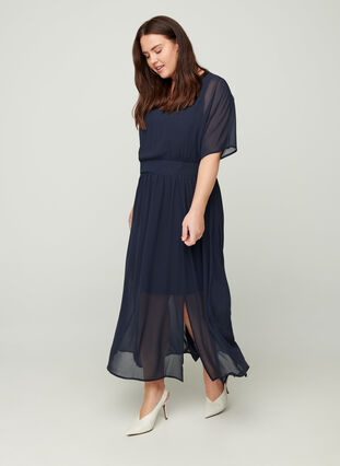 Lange jurk met smokwerk en korte mouwen, Night Sky, Model image number 2