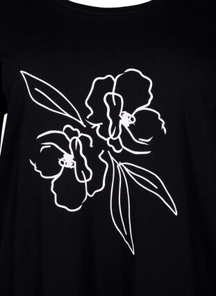 T-shirt en coton avec motif, Black w. Flower, Packshot image number 2