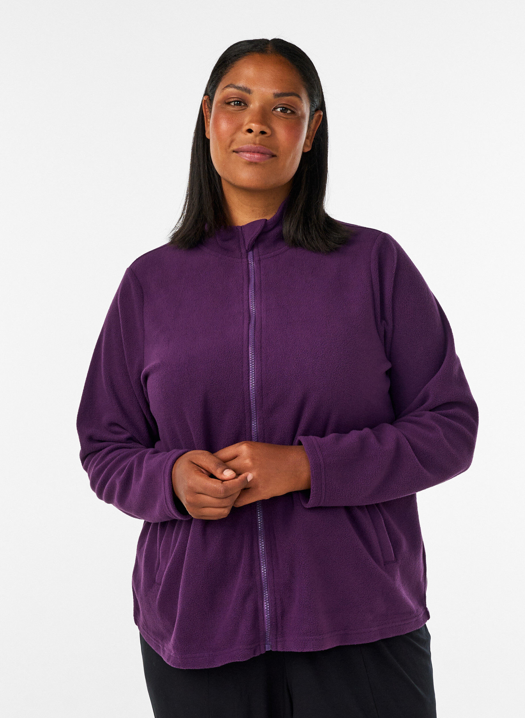 Haut en polaire avec zip et col montant, Violet, Model