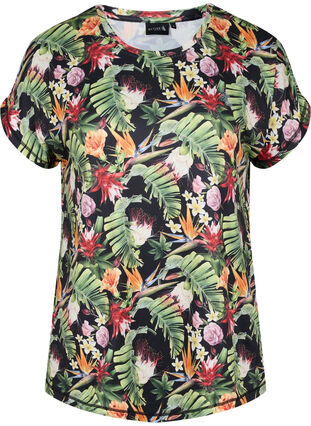 T-shirt de sport à manches courtes avec imprimé, Palm Flower AOP, Packshot image number 0