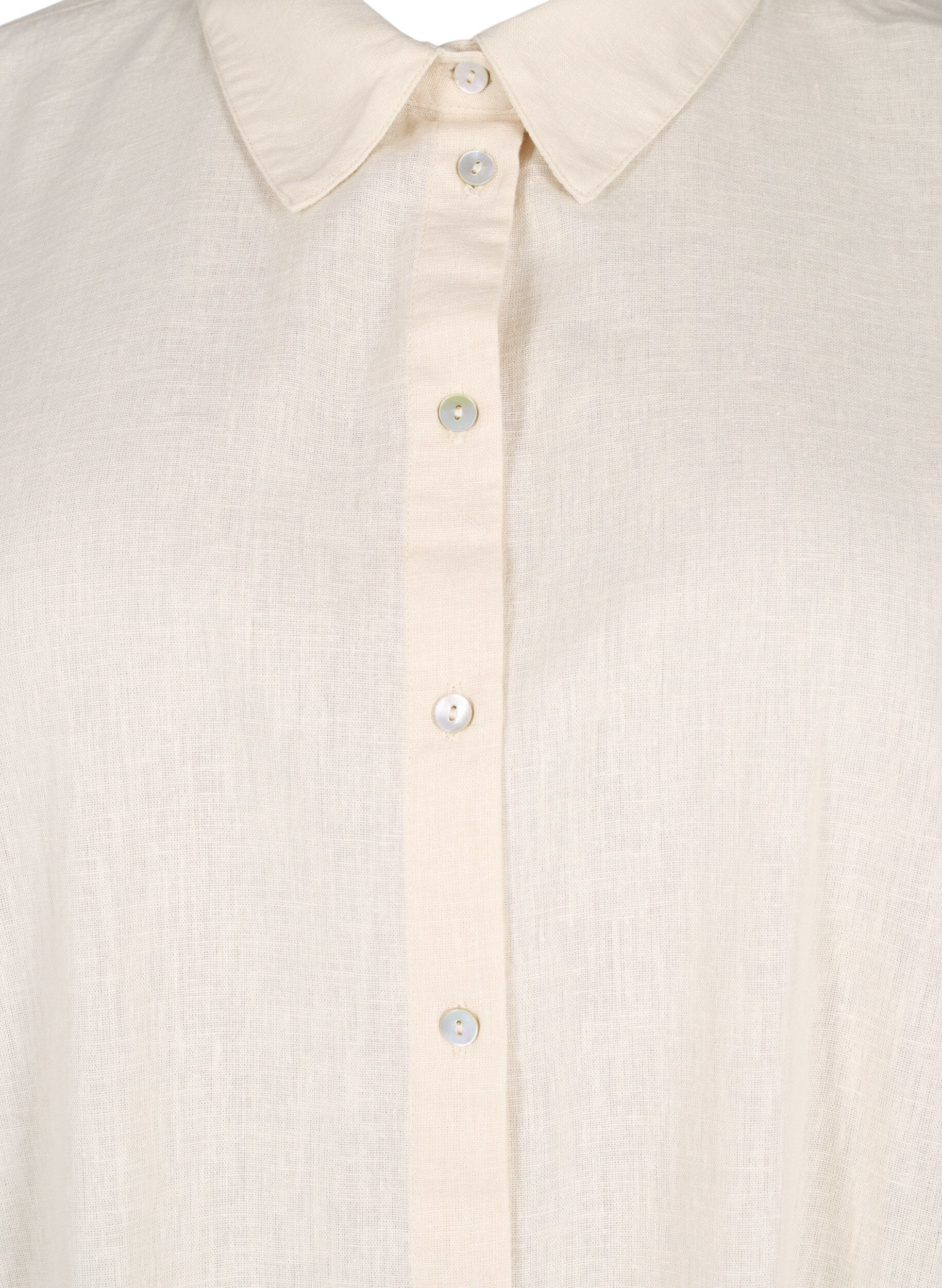 ZizziLang shirt van katoenmix met linnen, Beige, Packshot image number 2