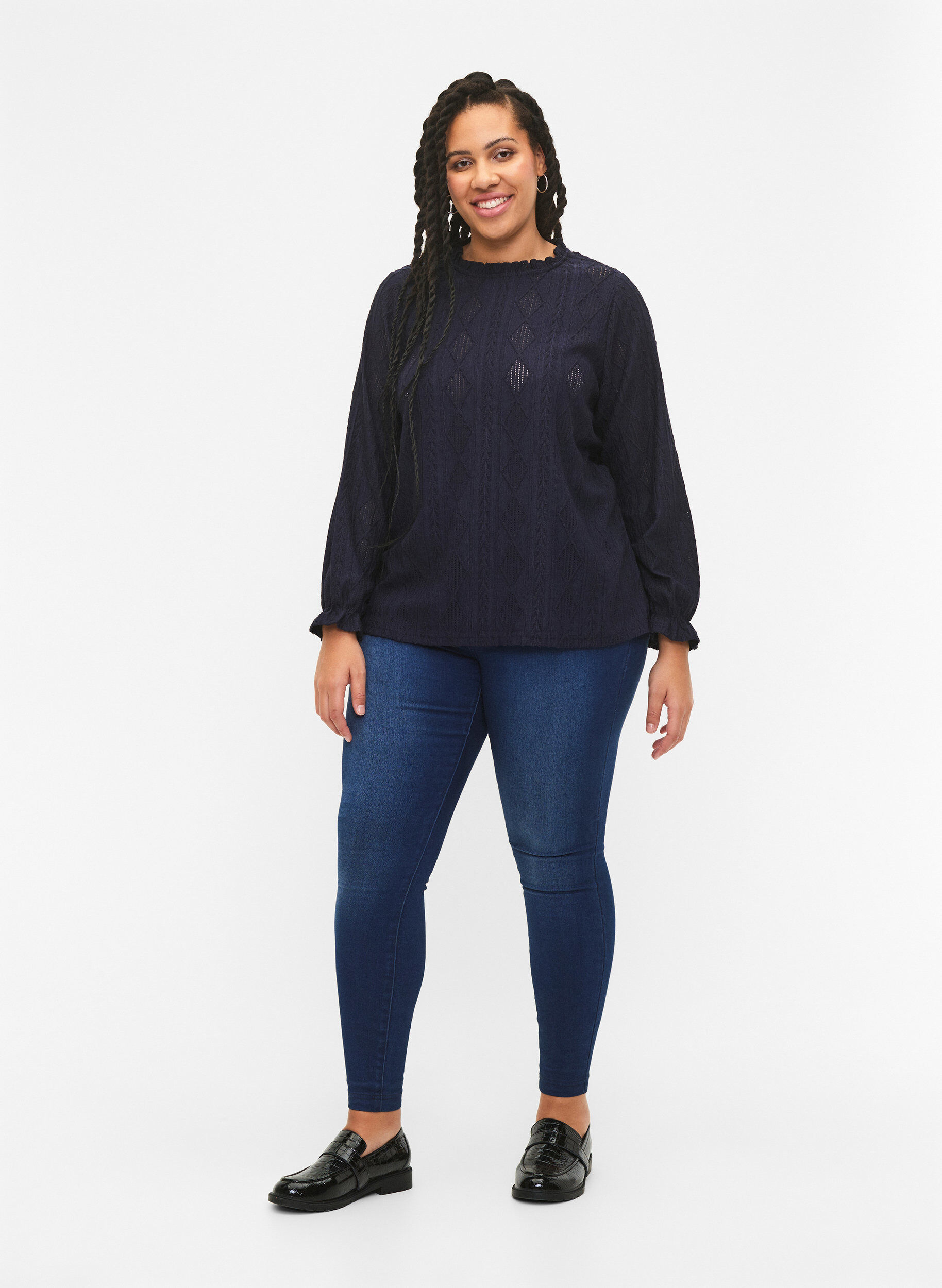 ZizziBlouse met ruches en ton-sur-ton-patroon, Night Sky, Model image number 2