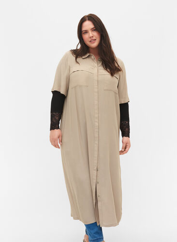 Robe chemise à manches courtes en viscose, Laurel Oak, Model image number 0