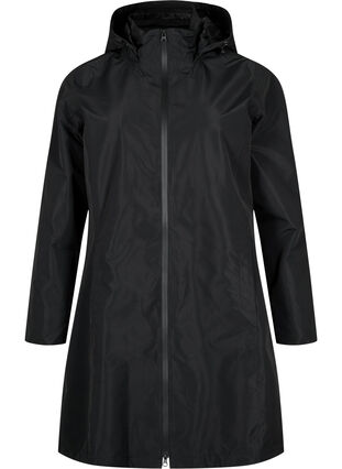 Veste de pluie avec capuche amovible et détails réfléchissants, Black, Packshot image number 0