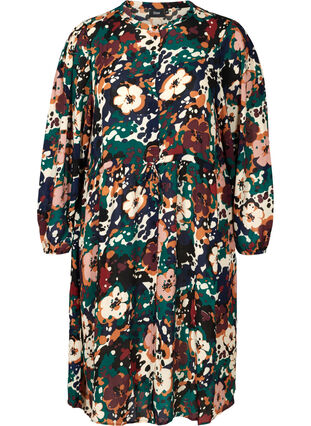Gebloemde viscose jurk met verstelbare taille, Multi Flower AOP, Packshot image number 0