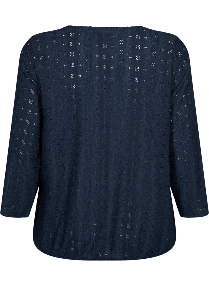 Blouse met anglaise borduurwerk en 7/8 mouwen, Navy Blazer, Packshot image number 1