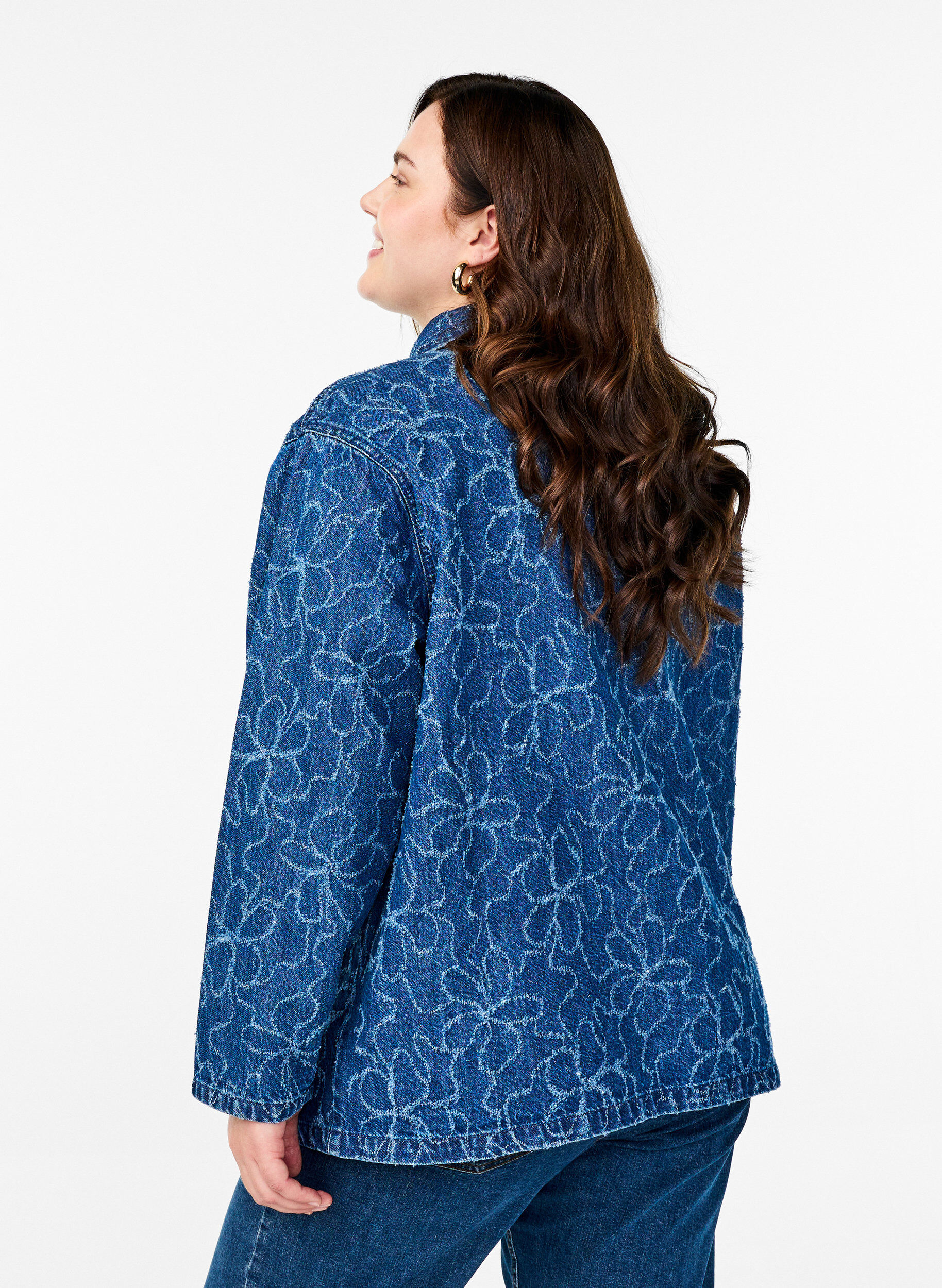 ZizziSpijkerjack met striksluiting en zakken, Blue Denim Destroy, Model image number 1