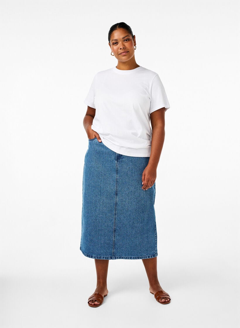 Basic katoenen T-shirt met ronde hals, Wit, Model