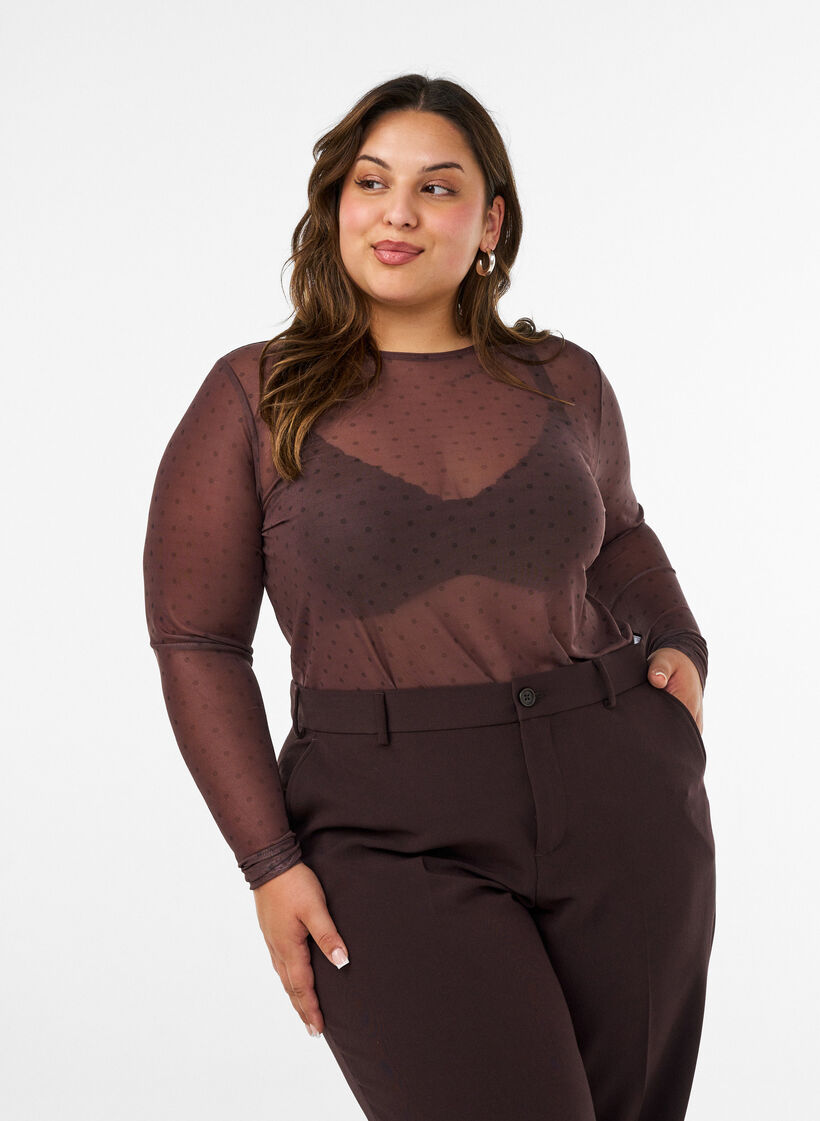 Blouse en maille avec imprim&eacute;, Marron, Model image number 0