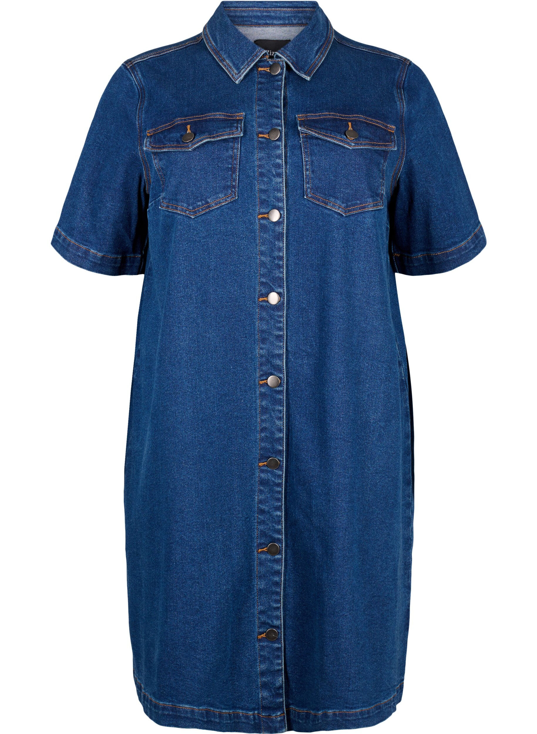 Denim jurk met knopen en korte mouwen