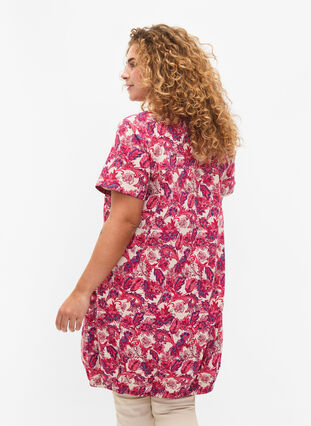 Bedrukte katoenen jurk met korte mouw, Raspberry S. Paisley, Model image number 1