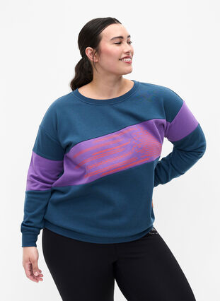 Sweatshirt met sportieve print, Blue Wing Teal Comb, Model image number 0
