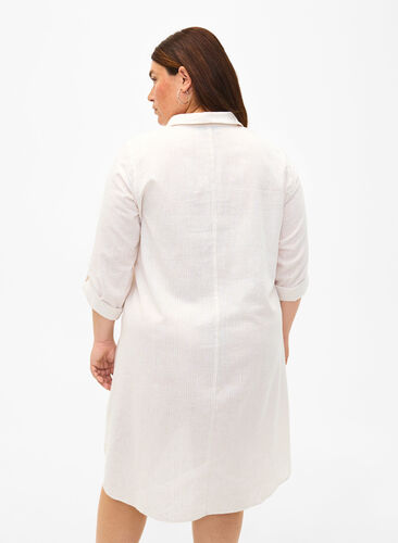 Robe rayée en coton et lin, Sandshell Wh. Stripe, Model image number 1
