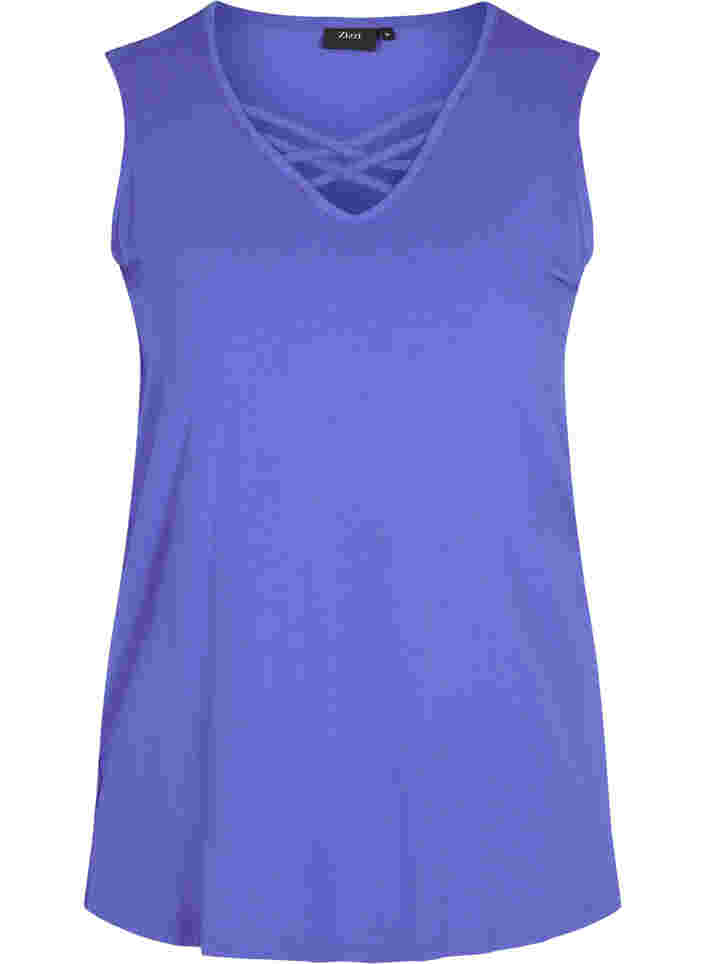 Top met v-hals en kruisdetails, Dazzling Blue, Packshot image number 0
