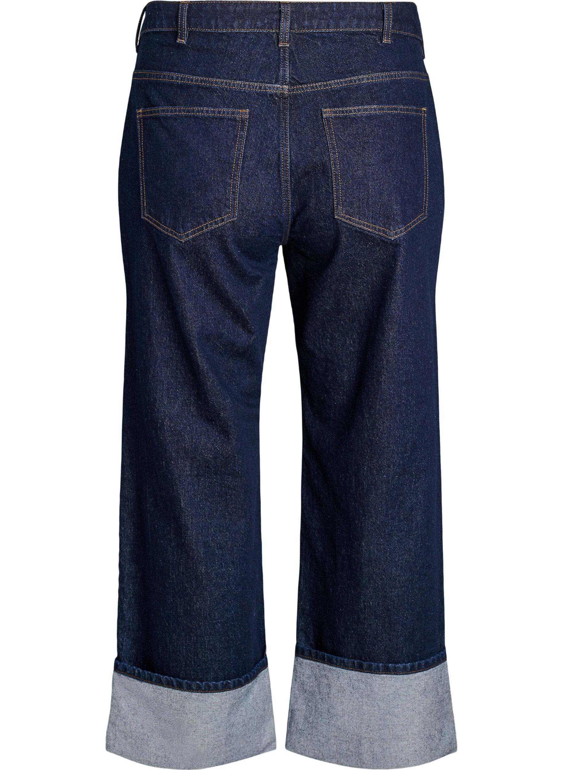 ZizziStraight-fit jeans met wijde pijpen en omslagen, Blauw, Packshot image number 1