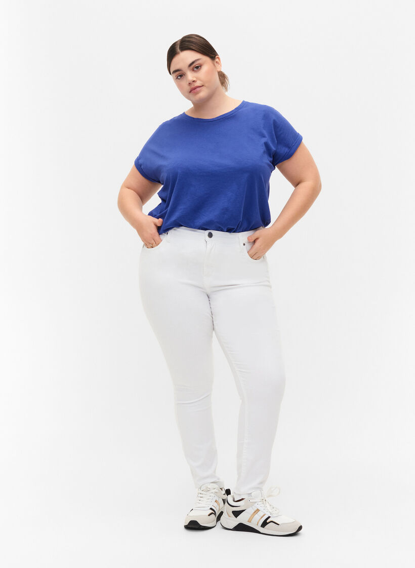 T-shirt &agrave; manches courtes en coton m&eacute;lang&eacute;, Bleu, Model image number 1