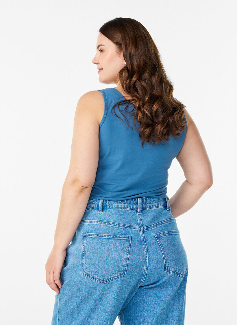 Haut basic uni en coton, Gris bleut&eacute;, Model image number 2