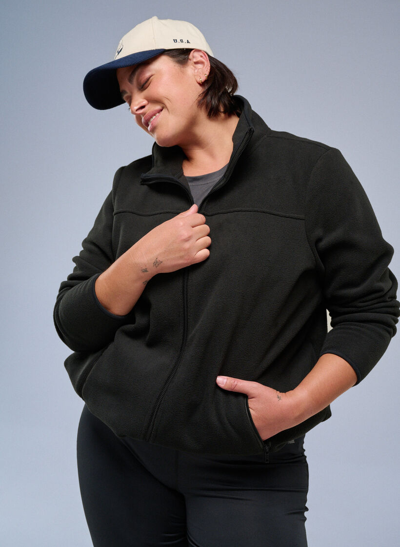 Fleece jack met zakken, Zwart, Image image number 0